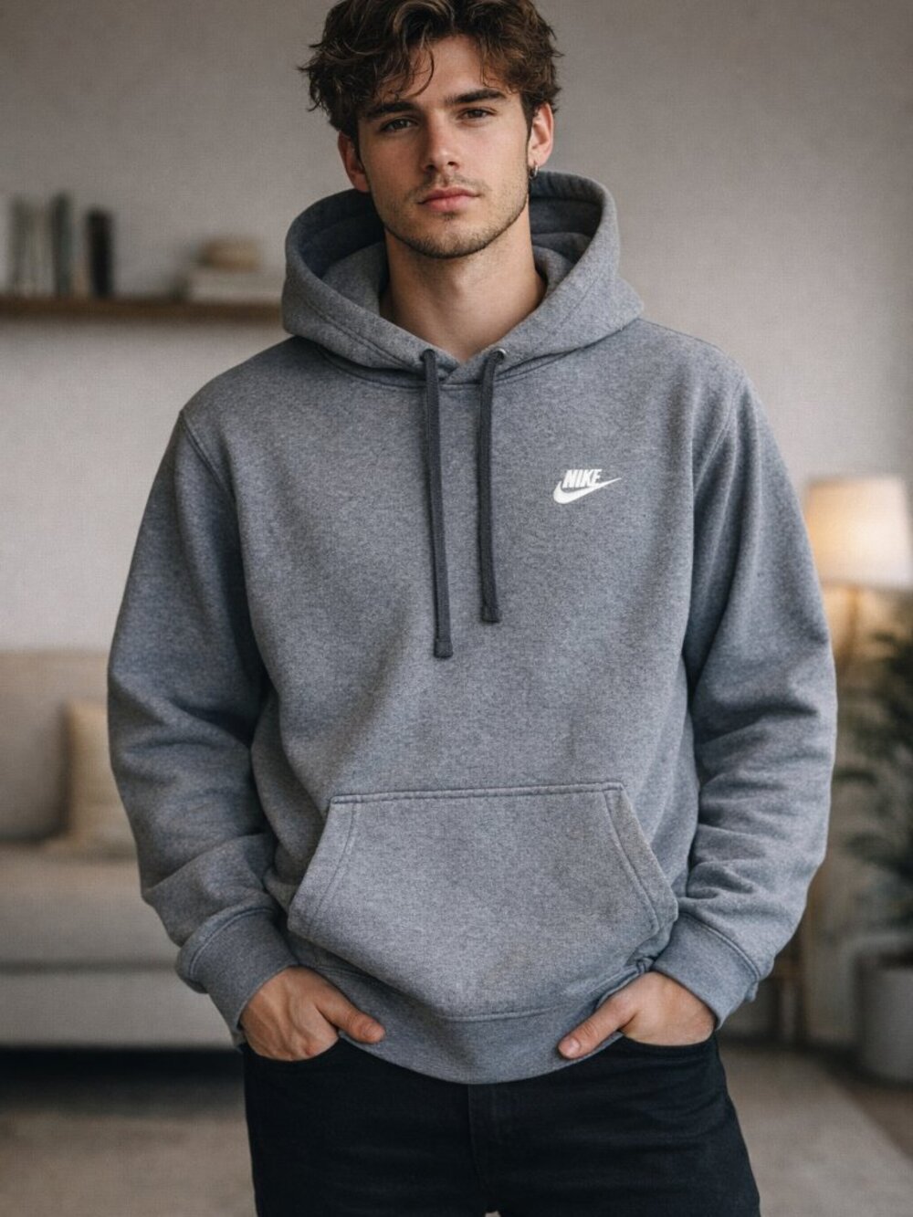 NIke Fleece Men's long sleeve Fleece Active hoodie size M Charcoal gray